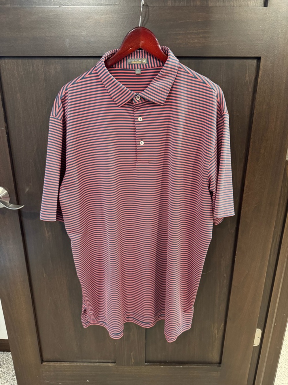 Peter Millar Men's Red and Blue Striped Polo
